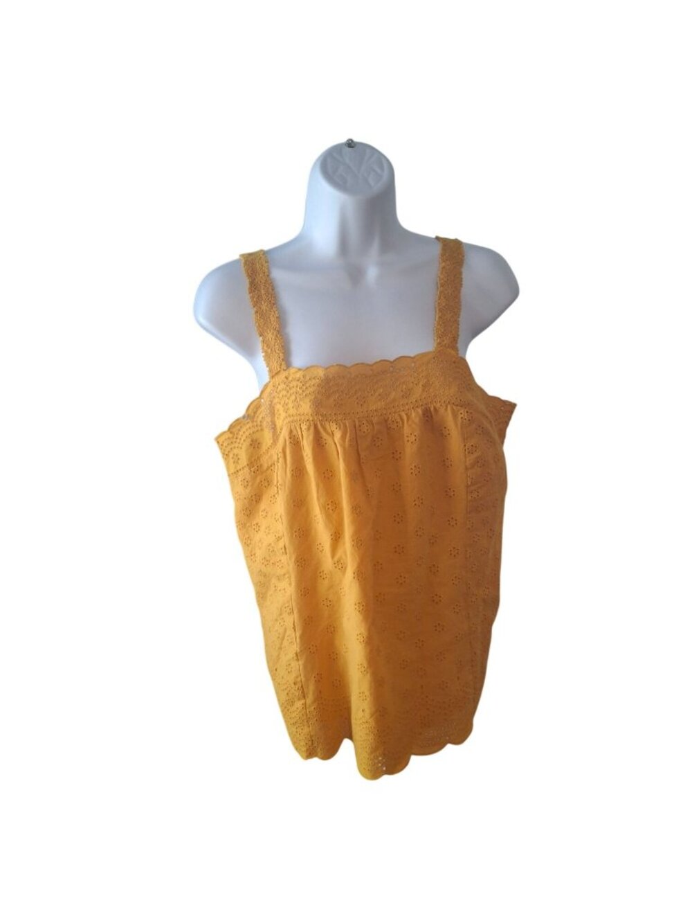 Daniel Rainn Yellow Eyelet Top Small Boho Cottagecore Scallop Lace Sleeveless